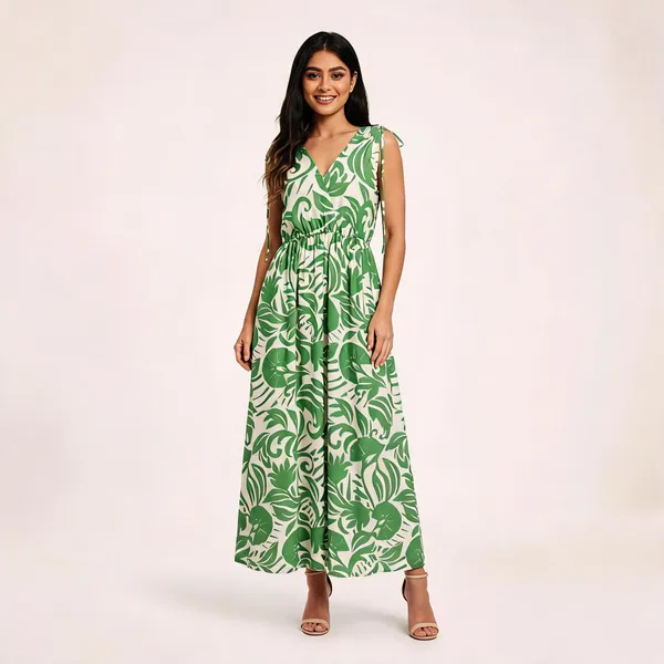 Green_Cotton_Tropical_Print_Sleeveless_Maxi_Dress_For_Women