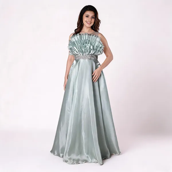 Pista_Green_Cotton_Ruffle_Bodice_A-Line_Floor-Length_Gown_For_Women