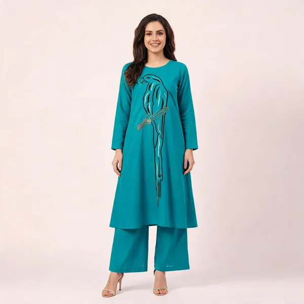 Turkish_Blue_Silk_A-Line_Avian_Embroidered_Co-Ord_Set_For_Women