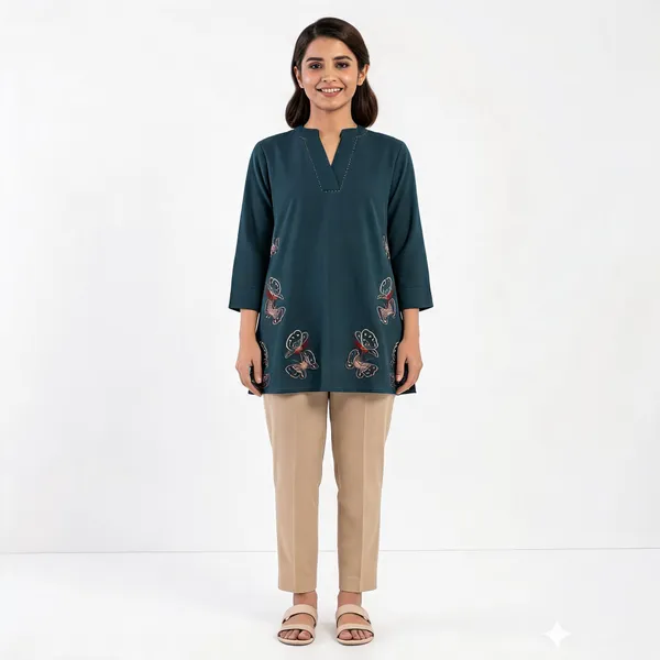 Navy_Blue_Cotton_Straight_Butterfly_Embroidered_Kurti_For_Women