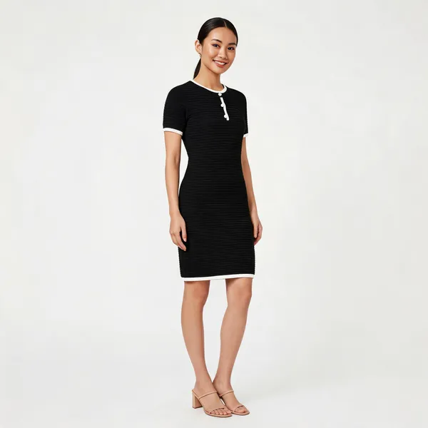 Black_Knitted_Contrast_Trim_Ribbed_Midi_Dress_For_Women