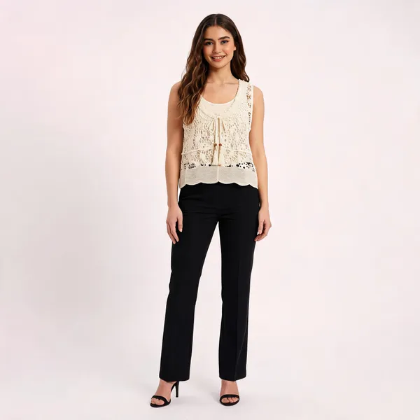 Ivory_Cotton_Crochet_Lace_Shrug_Vest_Tank_Set_For_Women