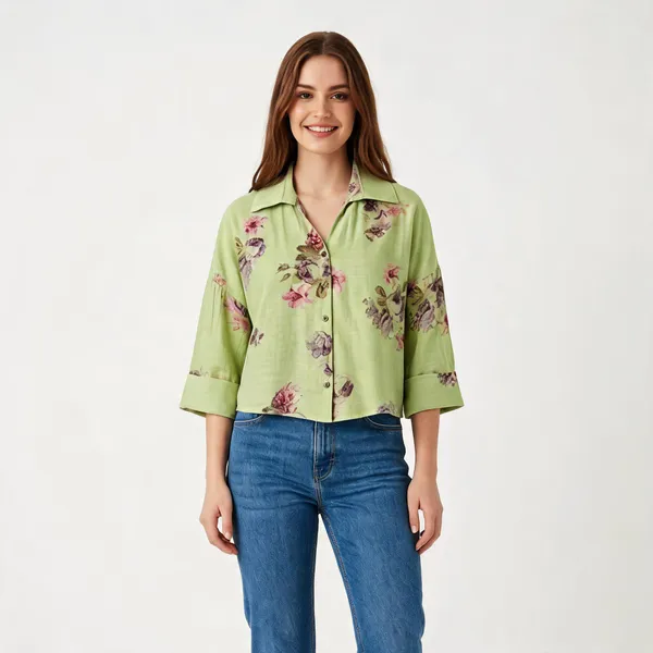 Pista_Green_Viscose_Floral_Boxy_Crop_Shirt_For_Women