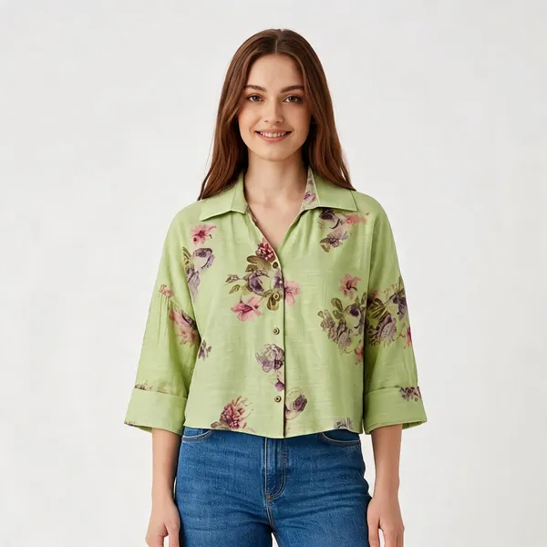 Pista_Green_Viscose_Floral_Boxy_Crop_Shirt_For_Women
