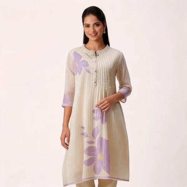 Ivory_Cotton_Pintucked_Lilac_Floral_Placement_Tunic_Set_For_Women