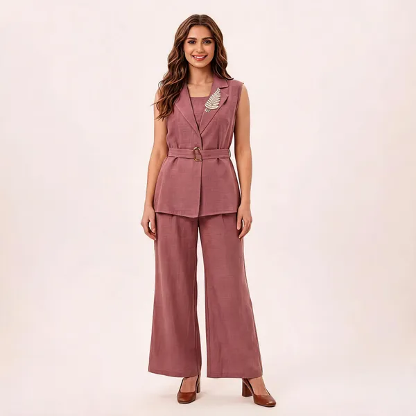 Pink_Cotton_Belted_Three-Piece_Tailored_Co-Ord_Set_For_Women