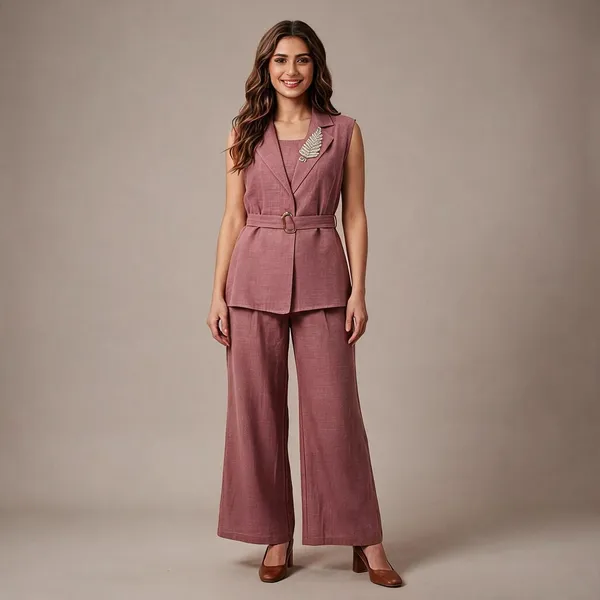 Pink_Cotton_Belted_Three-Piece_Tailored_Co-Ord_Set_For_Women