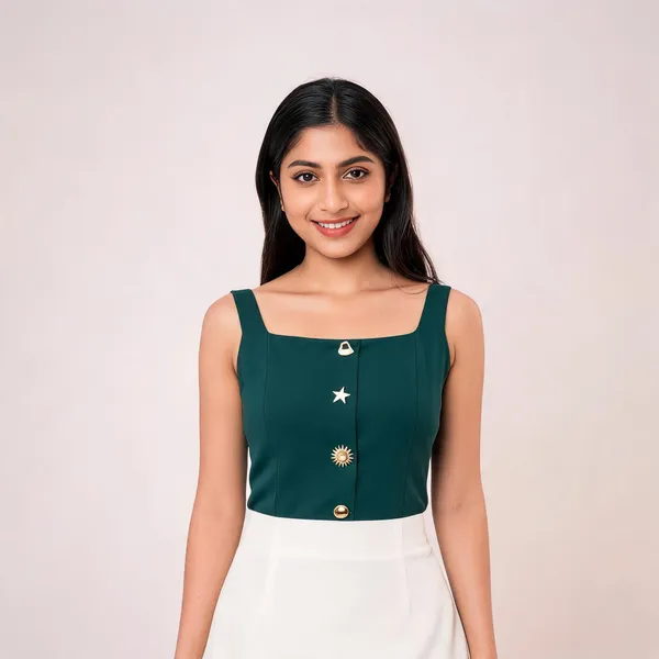 Teal_Crepe_Square_Neck_Fitted_Tank_Top_For_Women