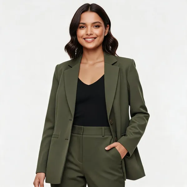 Olive_Green_Cotton_Tailored_Single-Breasted_Blazer_Set_For_Women