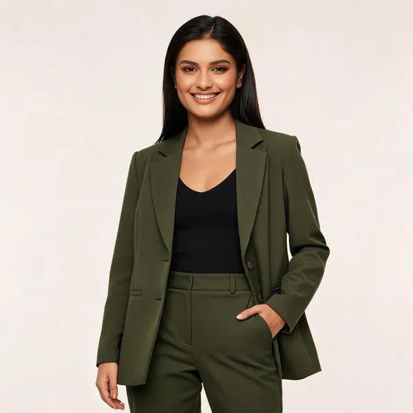 Olive_Green_Cotton_Tailored_Single-Breasted_Blazer_Set_For_Women