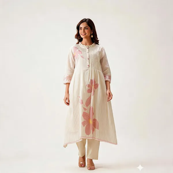White_Cotton_Floral_Print_A-Line_Kurta_Set_For_Women