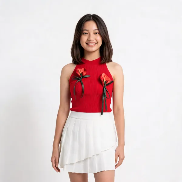 Red_White_Knit_Cotton_Calla_Lily_Halter_Set_For_Women
