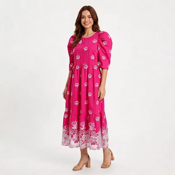 Hot_Pink_Cotton_Tiered_Eyelet_Border_Midi_Dress_For_Women