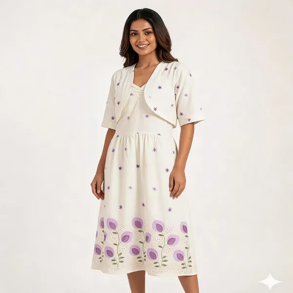White_Cotton_Floral_Bolero_Midi_Set_For_Women