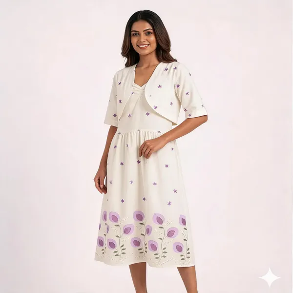 White_Cotton_Floral_Bolero_Midi_Set_For_Women