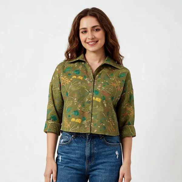 Olive_Green_Viscose_Boxy_Botanical_Print_Crop_Shirt_For_Women