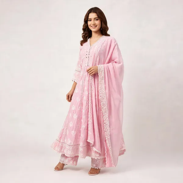 Multicolor_Cotton_Chikankari_Embroidered_Anarkali_Suit_For_Women