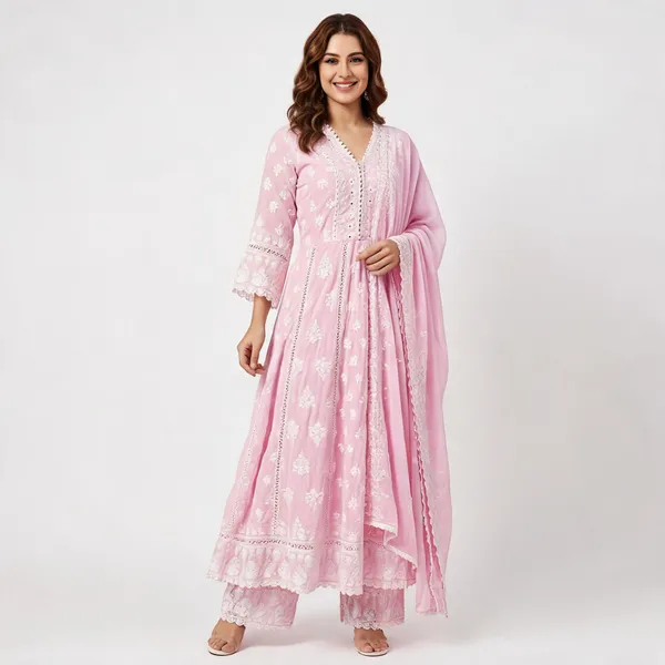 Multicolor_Cotton_Chikankari_Embroidered_Anarkali_Suit_For_Women