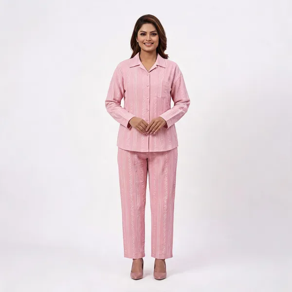 Pink_Cotton_Stripe_Shirt_Co-Ord_Set_For_Women