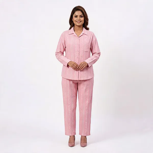 Pink_Cotton_Stripe_Shirt_Co-Ord_Set_For_Women