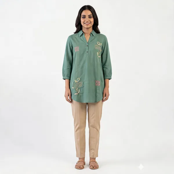 Teal_Cotton_Relaxed_Floral_Embroidered_Kurti_For_Women