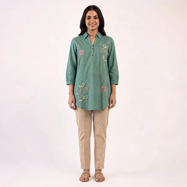 Teal_Cotton_Relaxed_Floral_Embroidered_Kurti_For_Women