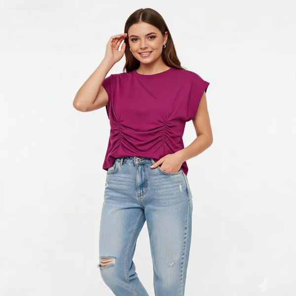 Dark_Pink_Cotton_Sleeveless_Ruched_Muscle_Tee_Top_For_Women