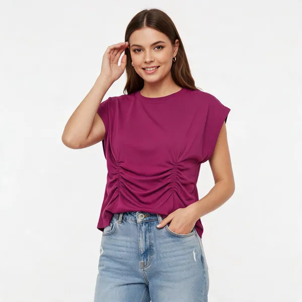 Dark_Pink_Cotton_Sleeveless_Ruched_Muscle_Tee_Top_For_Women