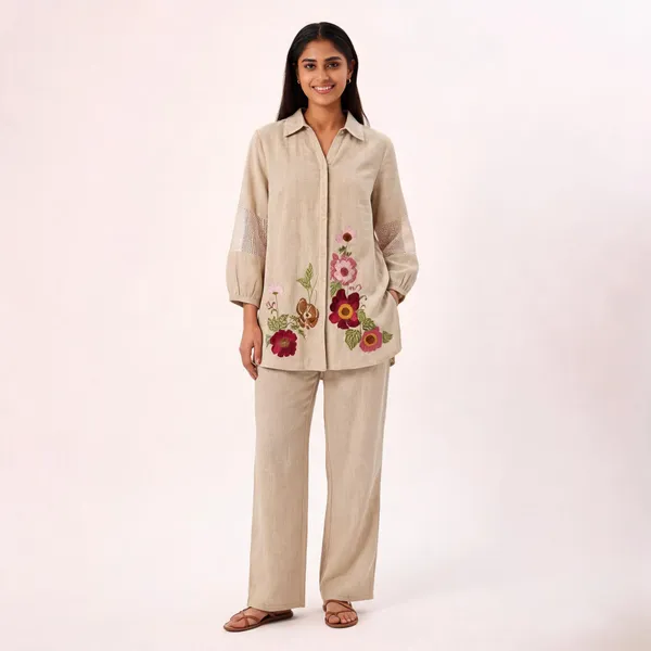 Beige_Linen_Relaxed_Floral_Embroidered_Co-Ord_Set_For_Women