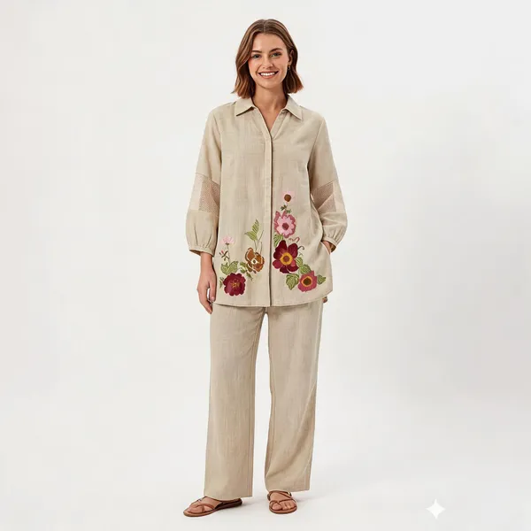 Beige_Linen_Relaxed_Floral_Embroidered_Co-Ord_Set_For_Women