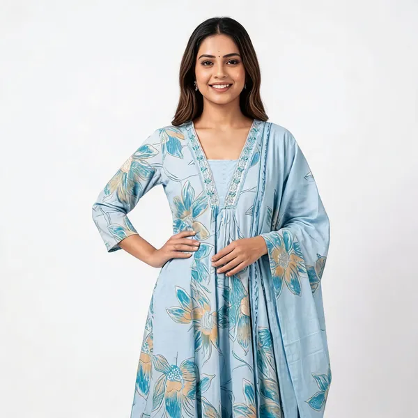 Sky_Blue_Cotton_Floral_Anarkali_Three-Piece_Suit_Set_For_Women