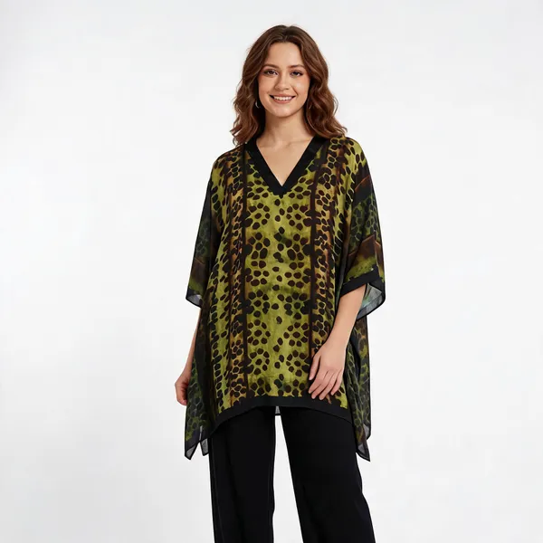 Olive_Green_Crepe_Flowy_Animal_Print_Kaftan_For_Women
