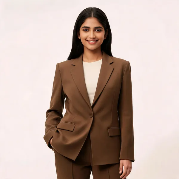 Chocolate_Brown_Crepe_Single_Breasted_Blazer_Set_For_Women