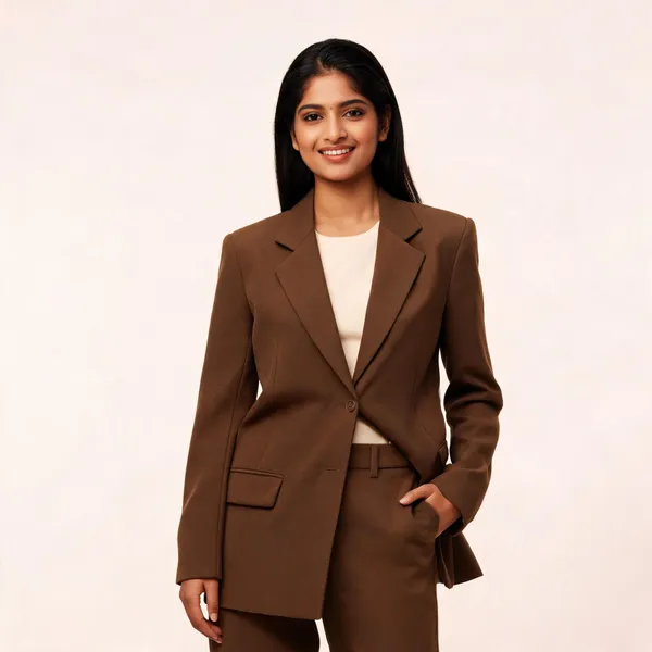 Chocolate_Brown_Crepe_Single_Breasted_Blazer_Set_For_Women