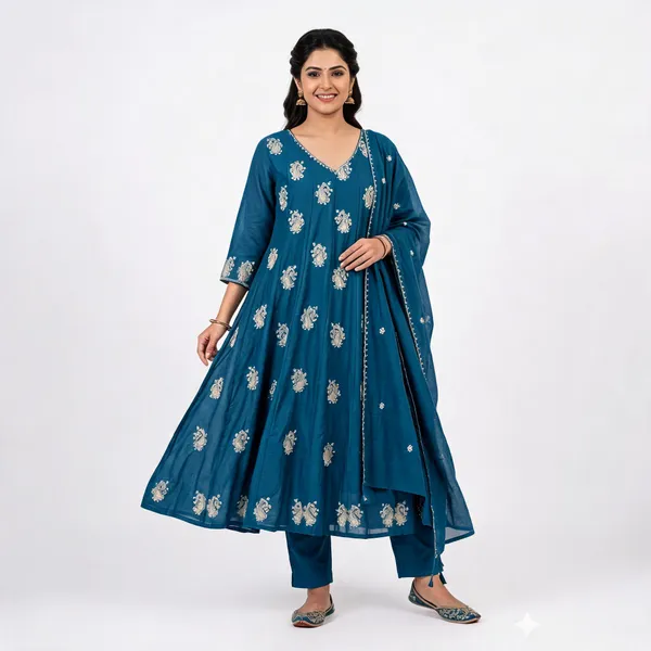 Teal_Cotton_Mul_Flared_Anarkali_Set_For_Women