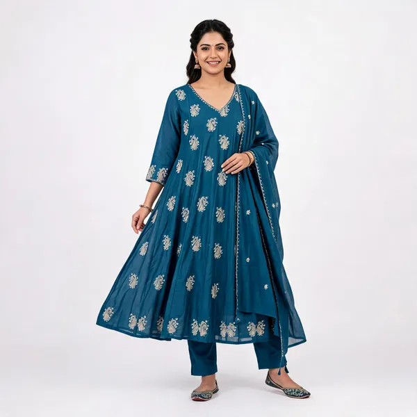 Teal_Cotton_Mul_Flared_Anarkali_Set_For_Women