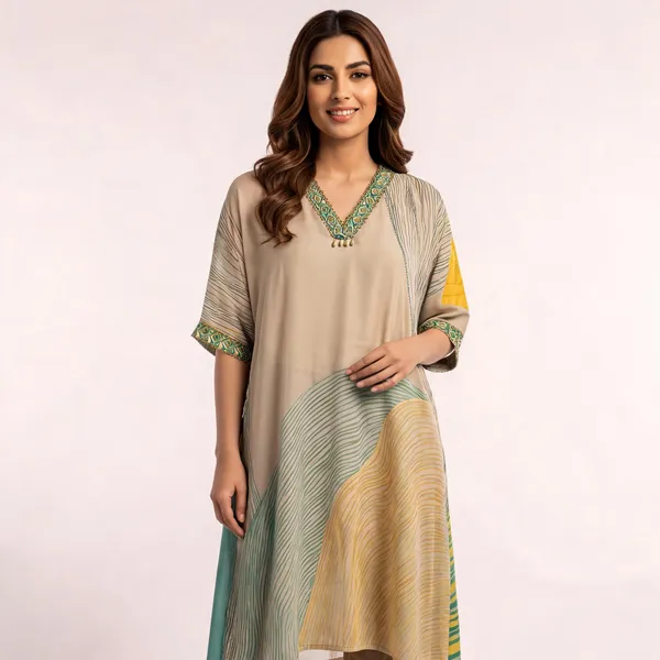 Beige_Crepe_Flowy_Wave_Print_Embroidered_Kaftan_Tunic_For_Women
