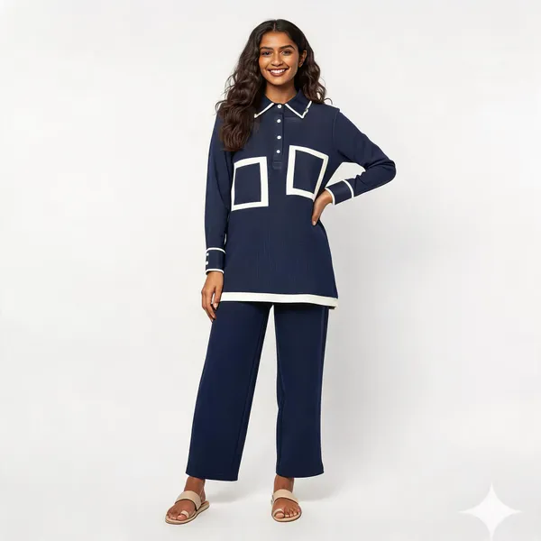 Navy_Blue_Cotton_Wide-Leg_Polo_Tunic_Co-Ord_Set_For_Women