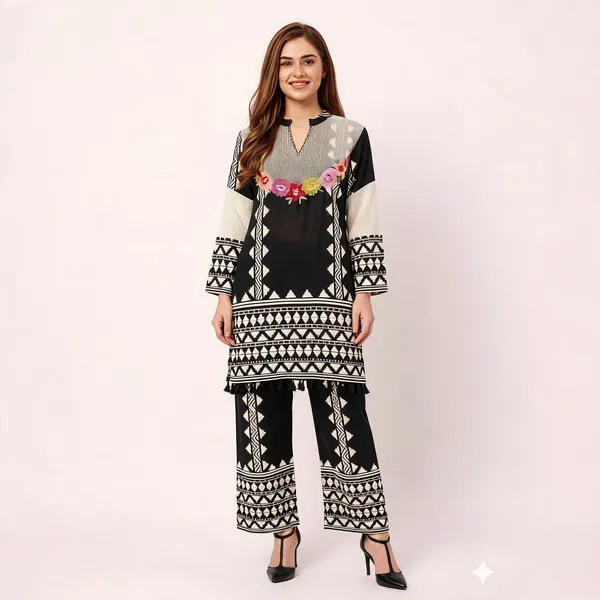 Multicolor_Cotton_Geometric_Print_Tassel_Hem_Co-Ord_Set_For_Women