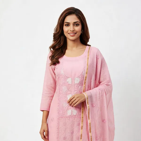 Powder_Pink_Cotton_Chikankari_Straight_Suit_Set_For_Women