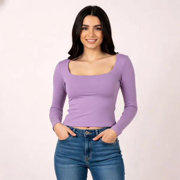 Lavender_Hosiery_Fitted_Square_Neck_Long_Sleeve_Top_For_Women
