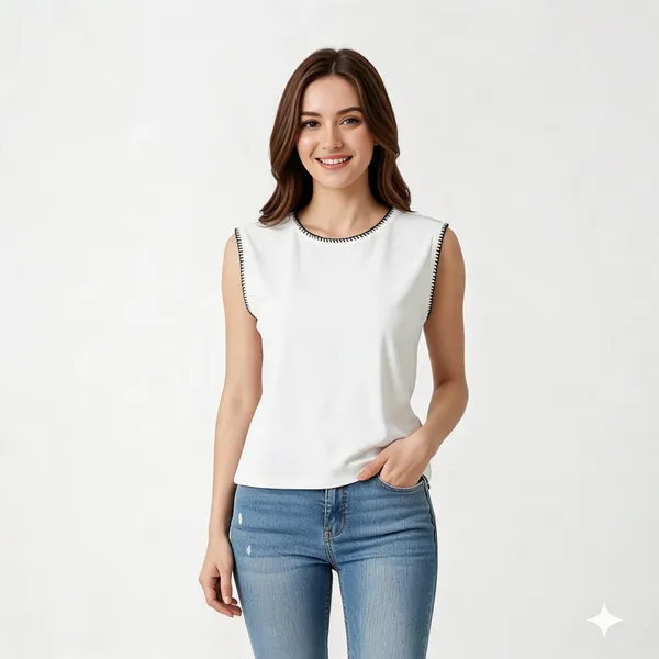 White_Cotton_Sleeveless_Blanket-Stitch_Trim_Top_For_Women