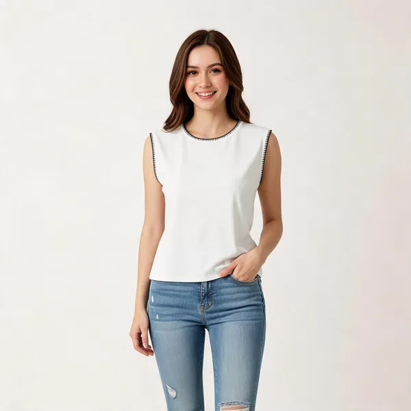 White_Cotton_Sleeveless_Blanket-Stitch_Trim_Top_For_Women