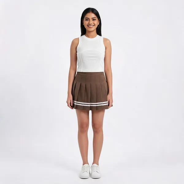 White_Brown_Cotton_Sleeveless_Crop_Top_Mini_Skirt_Co-Ord_Set_For_Women