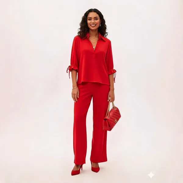 Cherry_Red_Crepe_Tunic_Co-Ord_Set_For_Women