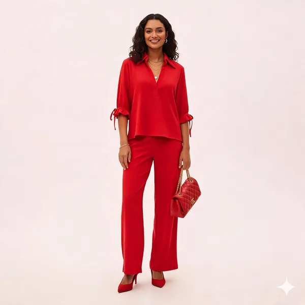 Cherry_Red_Crepe_Tunic_Co-Ord_Set_For_Women