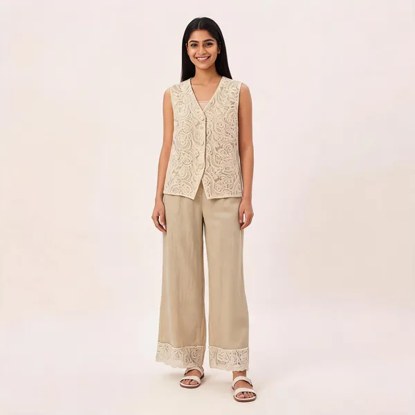 Beige_Linen_Lace_Vest_Wide-Leg_Trouser_Set_For_Women