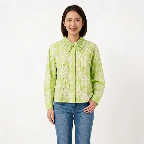 Green_Cotton_Floral_Embroidered_Shirt_For_Women