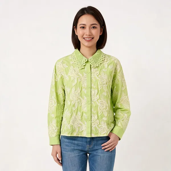 Green_Cotton_Floral_Embroidered_Shirt_For_Women