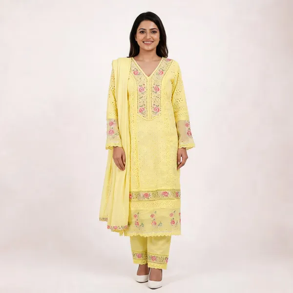 Lemon_Yellow_Chikankari_Straight_Suit_Set_For_Women